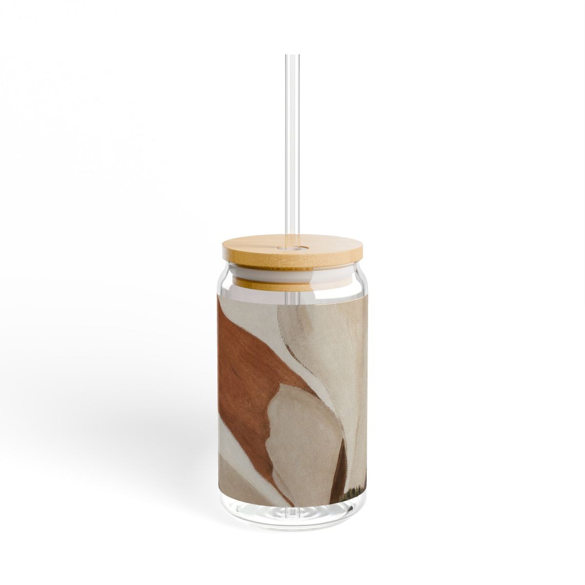 Walnut Bloom Glass Can with Straw and Lid